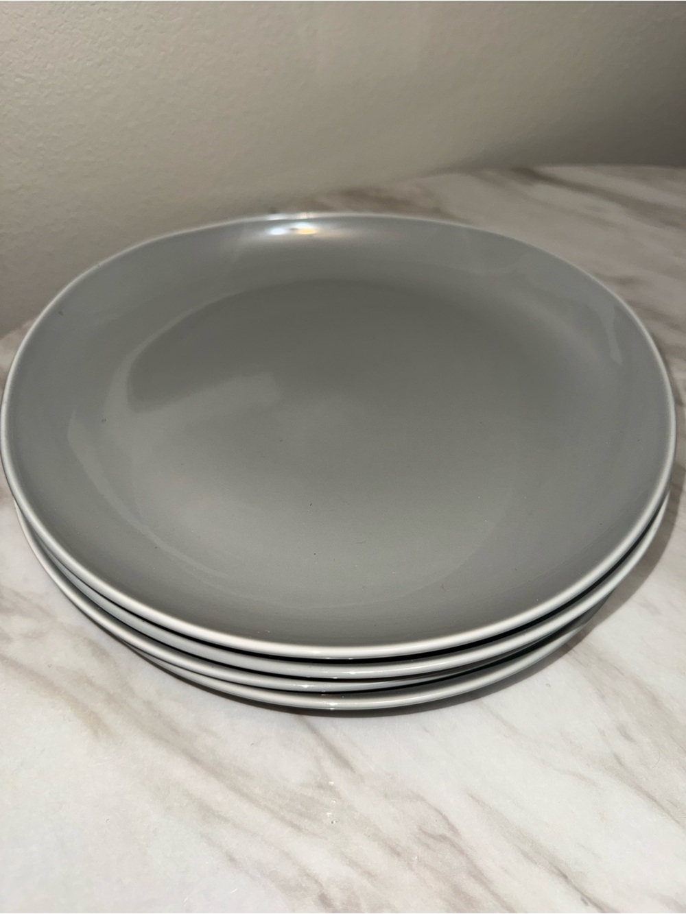 West Elm organic glazed porcelain dinner plates (4) grey light sage 11”